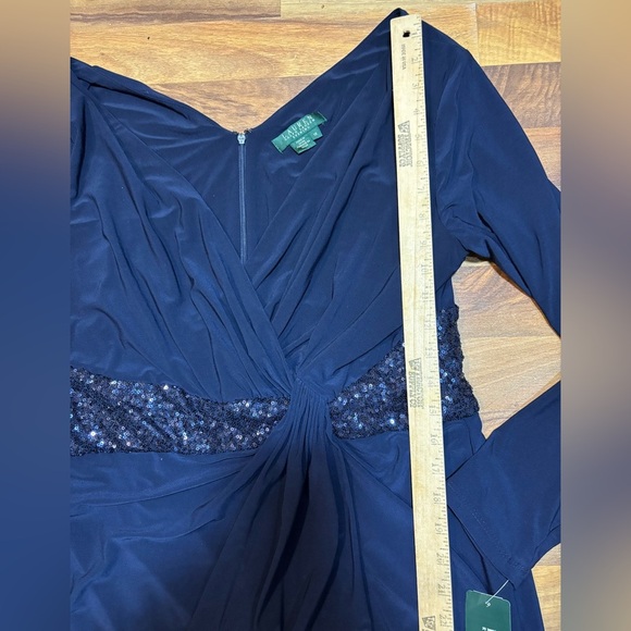 Lauren Ralph Lauren Navy Sequin Waist Evening Gown Dress Size 18 NWT - Picture 3 of 11